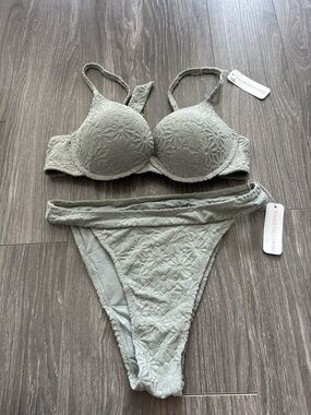 Somerfield Swim Sage Green Floral Bikini Size XL NEW